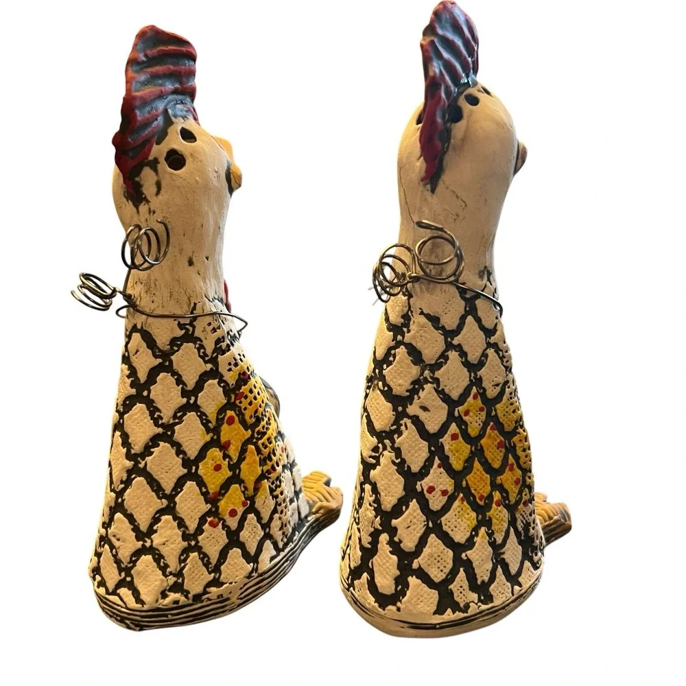 Studio Art Pottery Rooster Salt & Pepper Shakers Folk Art Primitive Farmhouse 6